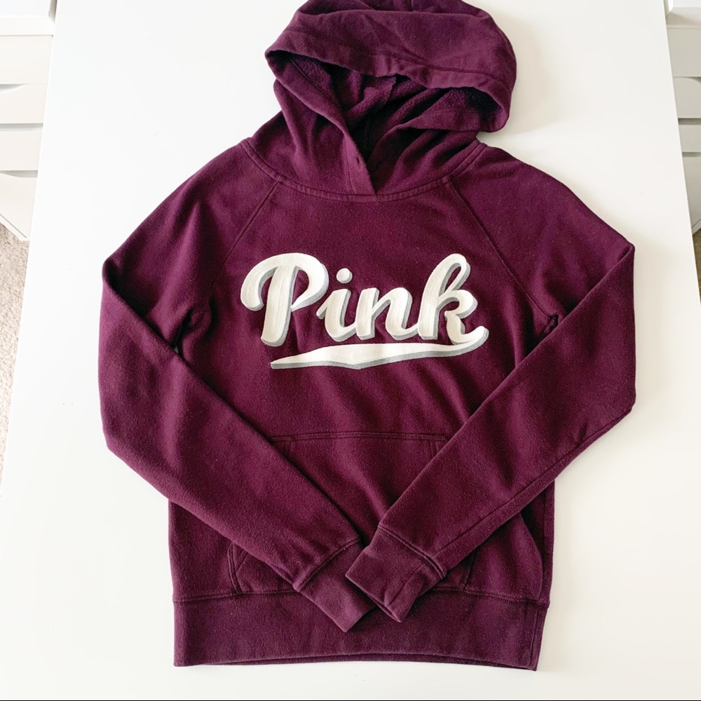 PINK Victoria’s Secret embroidered logo hoodie burgundy size extra small - Picture 3 of 7